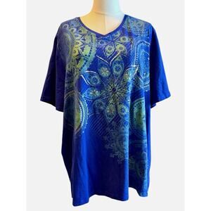 Catherines Top Womens Plus Sz 2X 22/24W Liz & Me Blue Artsy Embellished Tunic